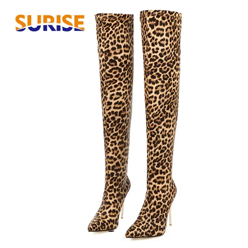 Knee High Sock Women - 플러스 사이즈 스트레치 레오파드 오버 니