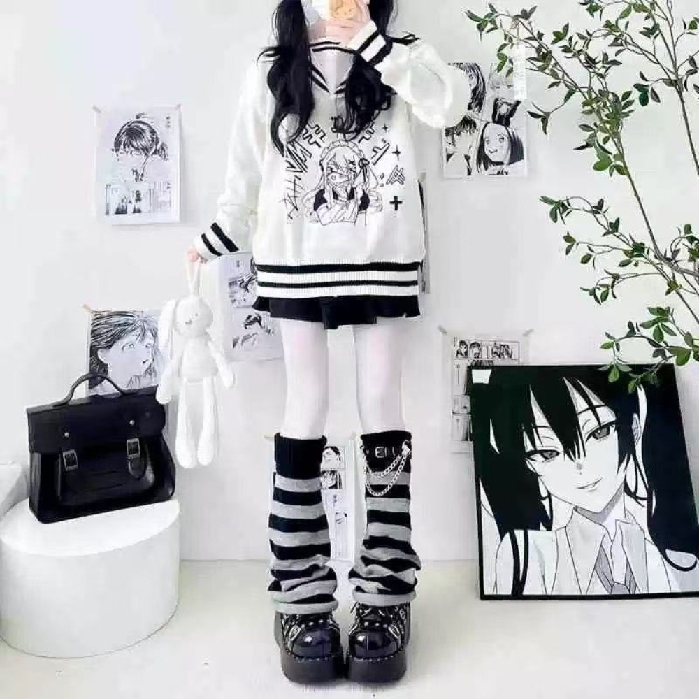 Boot Sock Slouchy - 일본 스타일 하라주쿠 니트 레그 워머,