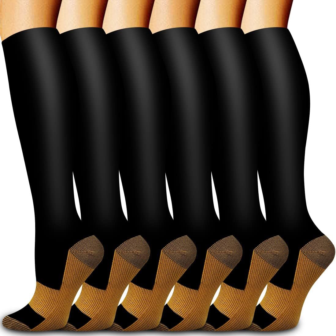 Compression Sock Medical - 6쌍 단색 구리 압축 양말 간호사