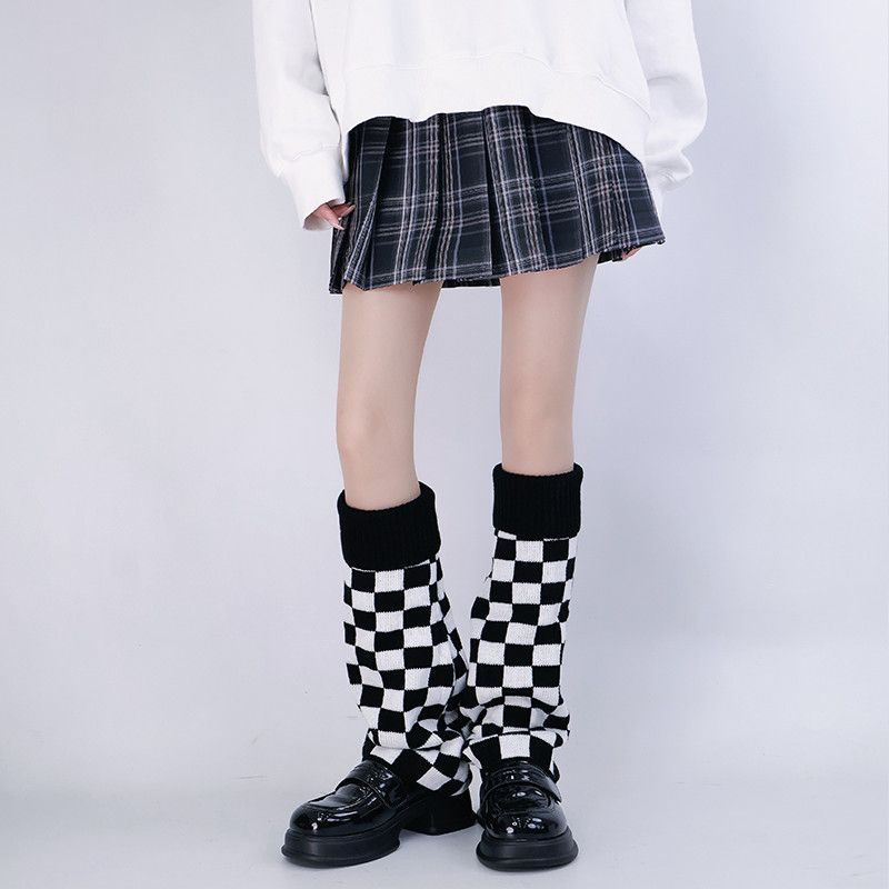 블랙 화이트 체크 무늬 레그 워머 니트 슬러치 양말 하 - Boot Sock Slouchy 리뷰 및 가격