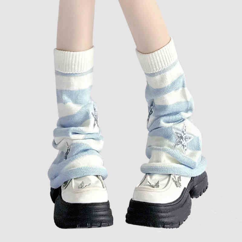 Y2K 스트라이프 레그 워머 스타 라인스톤 니트 롱 양 - Boot Sock Slouchy 리뷰 및 가격