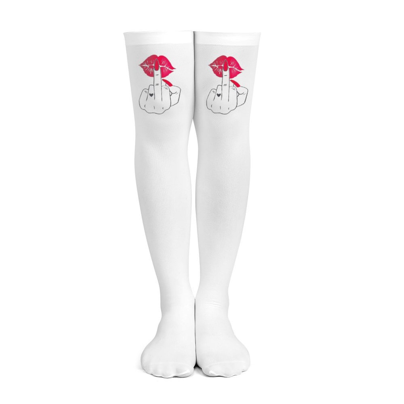 여성용 흰색 가운데 손가락 모양, 빨간 입술 프린트 허 - Knee High Sock Women 리뷰 및 가격
