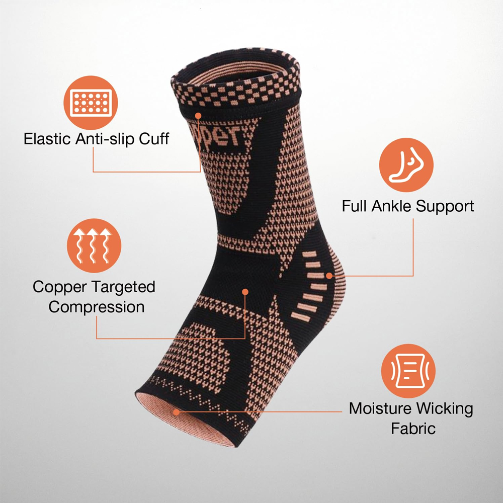 남성 여성을 위한 2PCS 구리 발목 보호대, 발바닥  - Ankle Brace Sock 리뷰 및 가격