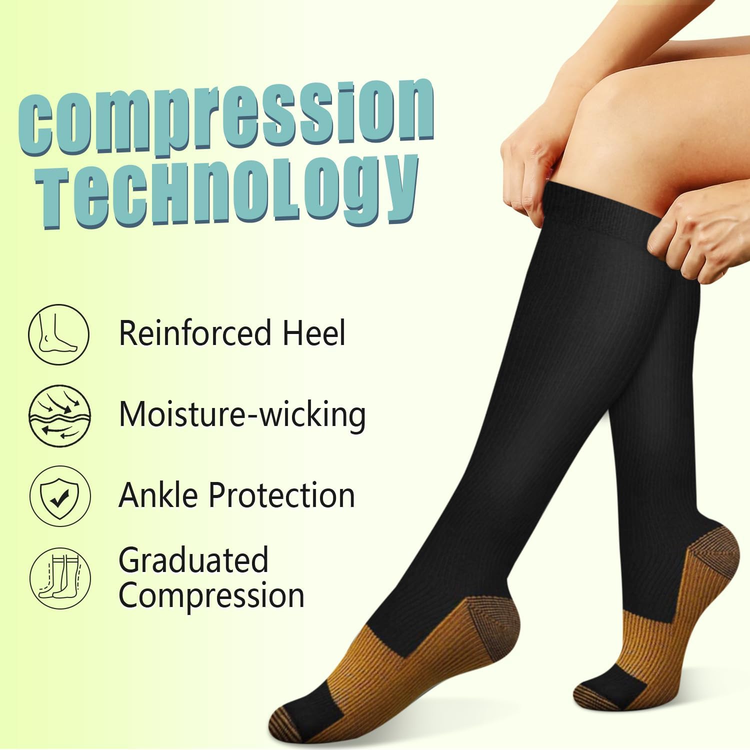 6쌍 단색 구리 압축 양말 간호사 압축 양말 검정 피부 - Compression Sock Medical 리뷰 및 가격