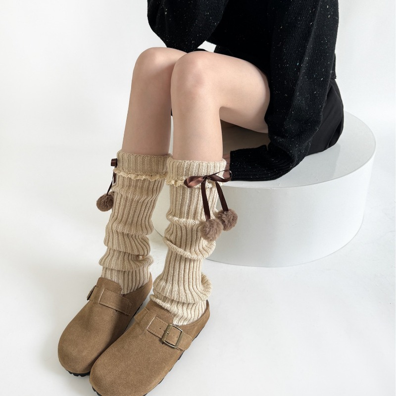카멜 니트 레그워머, 털볼 리본 장식 슬라우치 부츠 양 - Boot Sock Slouchy 리뷰 및 가격